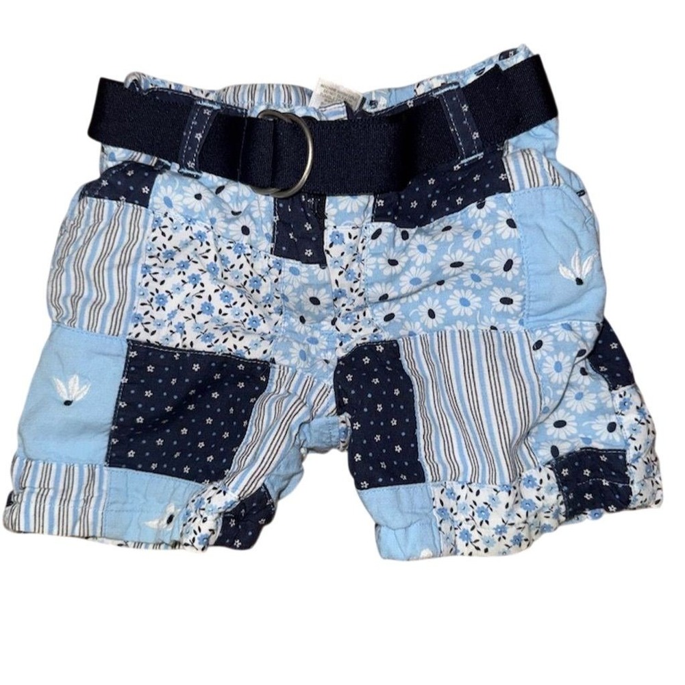 Janie & Jack Baby Girls Patchwork Shorts with Belt Size 6-12M Blue Cottagecore